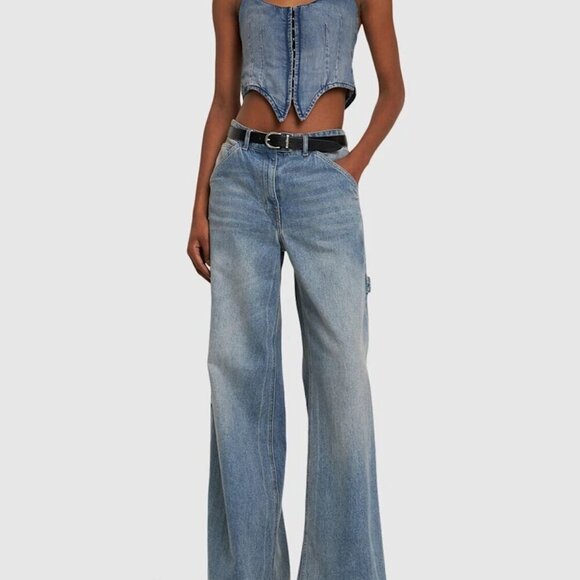 Miaou Denim Halter Top Denim Vest Miaou Dani Halter Crop Top Corset - Picture 3 of 11